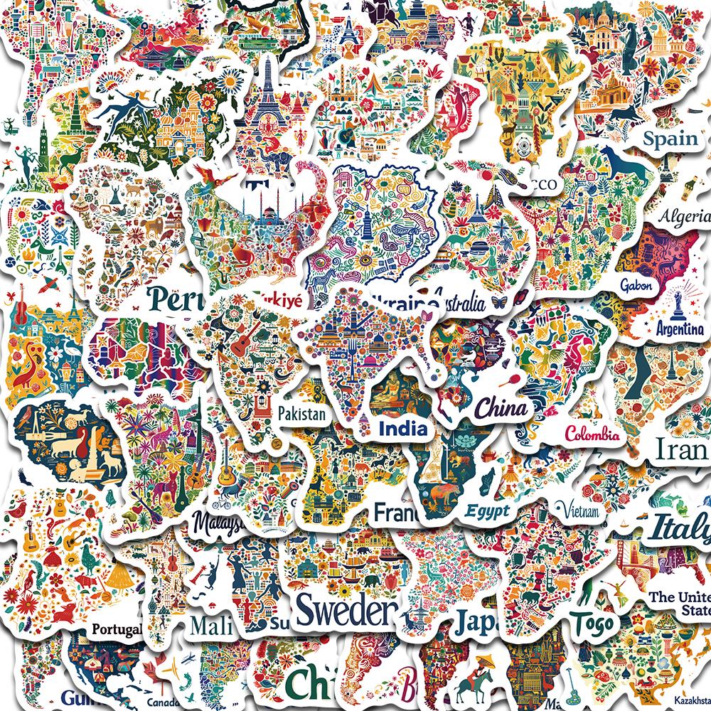 

50PCS Maps In cultural Symbols And Icons Sticker Wall Art INS Graffiti Laptop Skateboard Refrigerator Luggage Suitcase Stickers