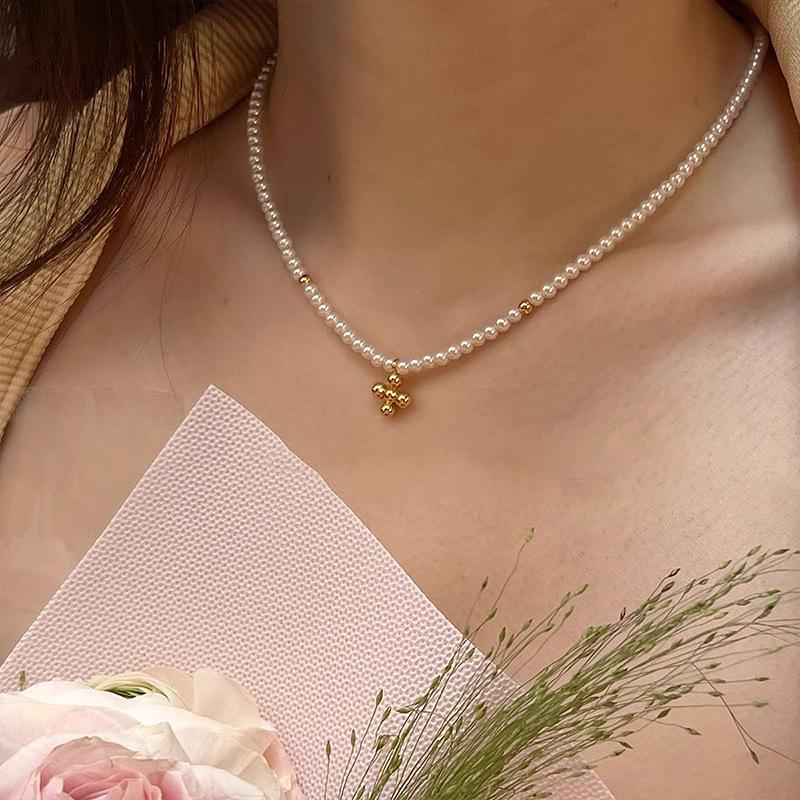 Vintage French Pearl Crystal Choker - Elegant Korean-Inspired Necklace for Women