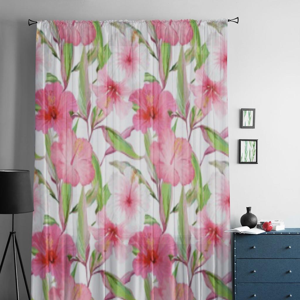 Tropical Flowers Leaves Sheer Curtains for Living Room Transparent Tulle Window Curtain Bedroom Kitchen Home Decor Veil Drapes