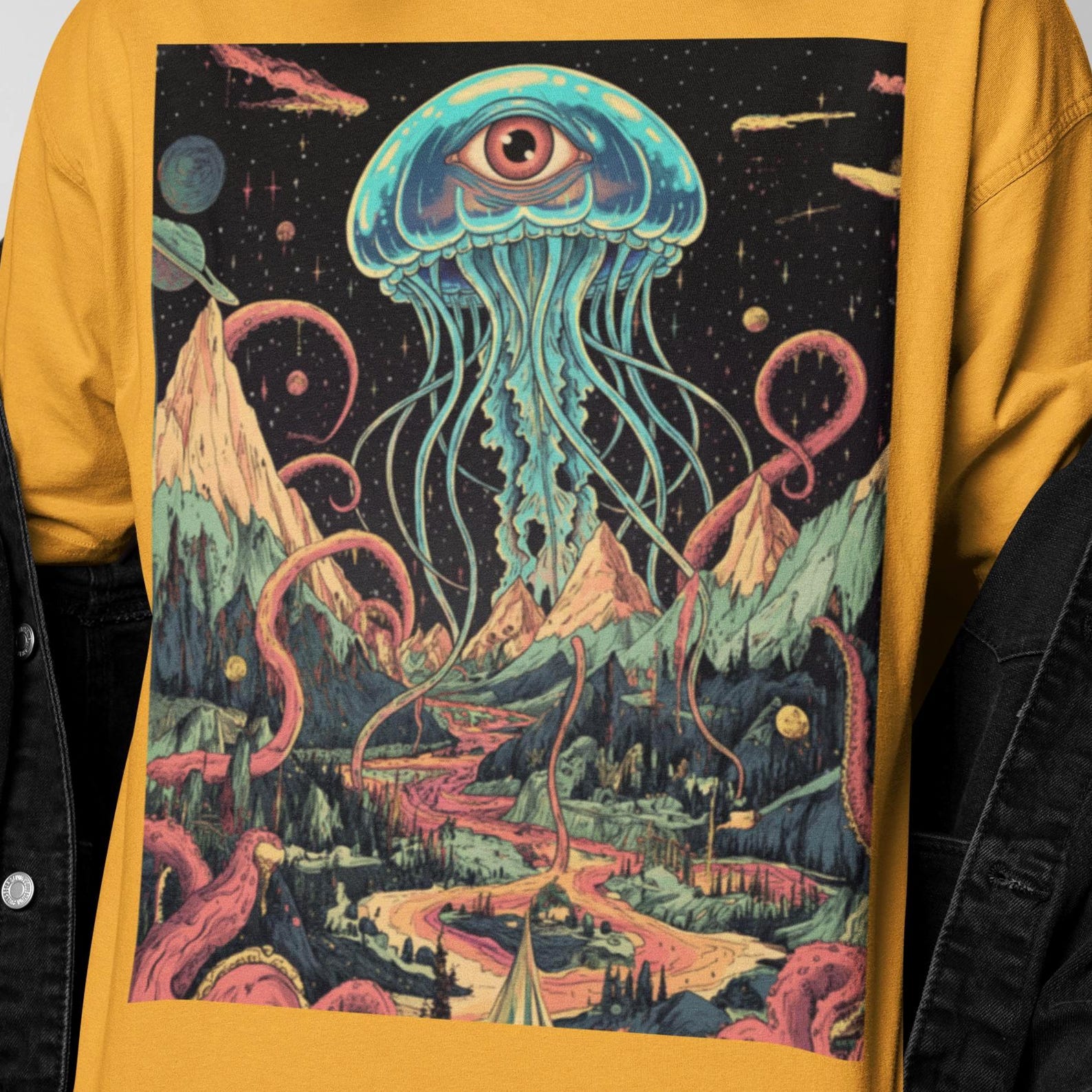 Jellyfish Third Eye Shirt | Surreal Jellyfish Graphic Tee | Psychedelic Cosmic Art | Trippy Fantasy Apparel | Unique Gift Present 4XL