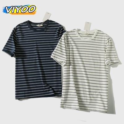 Męskie Damskie Koszulki Bawełniane w Japońskim Stylu Koszulki T-shirt z Krótkim Rękawem w Paski Streetwear Letnie Bluzki Topy Dla Mężczyzn