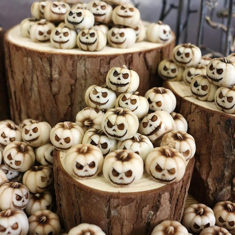 20PCS Resin Halloween New White Ghost Face Pumpkin Set Halloween Resin Home Garden Micro Landscape Bonsai Decoration