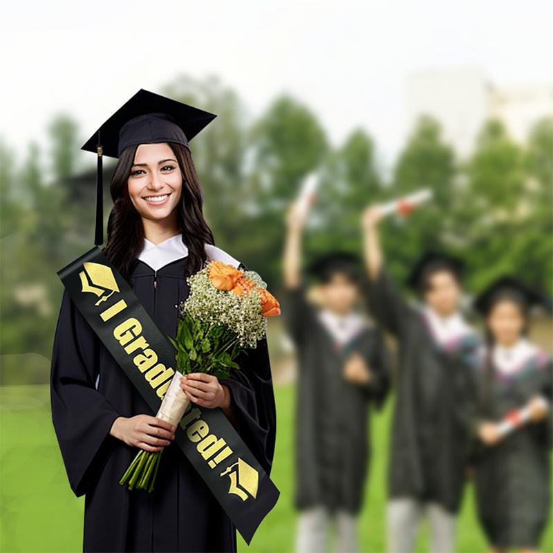 1/2/3Pc Class Of 2026 Black Golden Satin Sash Bachelor Cap With Tassel Graduation Shoulder Strap Congrats Grad Party Photo Props