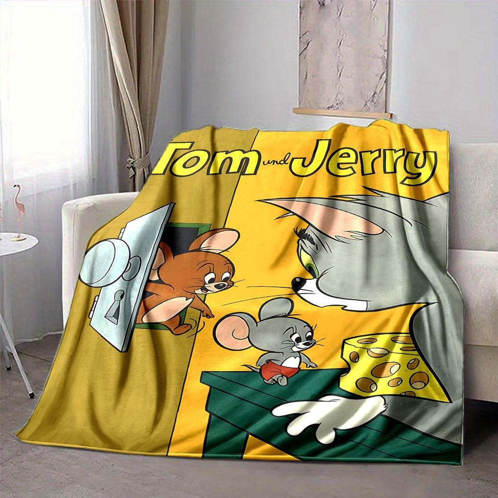 1pc Tom Jerry Flannel Throw Blanket Lightweight Soft Warm All Season Blanket for Sofa, Bed, Travel,L1028119