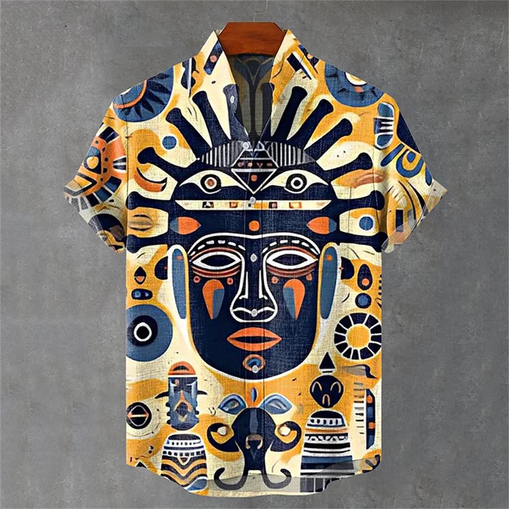 Men's Shirt 3D Retro Geometric Pattern Comfortable and Fashionable Short-sleeved Shirt Large Size Fast Delivery