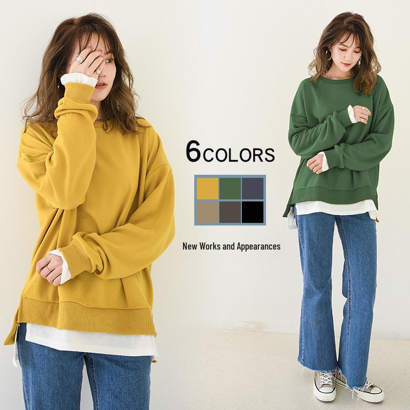 Dámské 2021 Jaro/Podzim Froté Dvoudílný Styl Středně Dlouhé Volné Ležérní Trendy Mikiny Pulovry, K dispozici Plus Size.