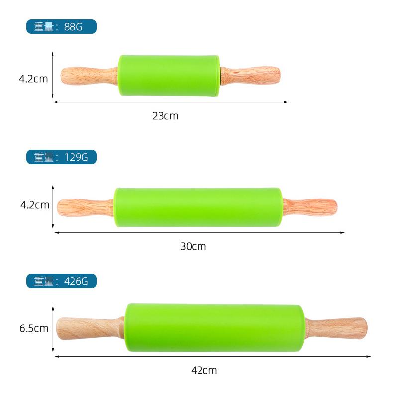 Non-Stick Silicone Rolling Pin Wooden Handle Pastry Dough Flour Roller Kitchen Cooking Baking Tool For Pasta Cookie Dough
