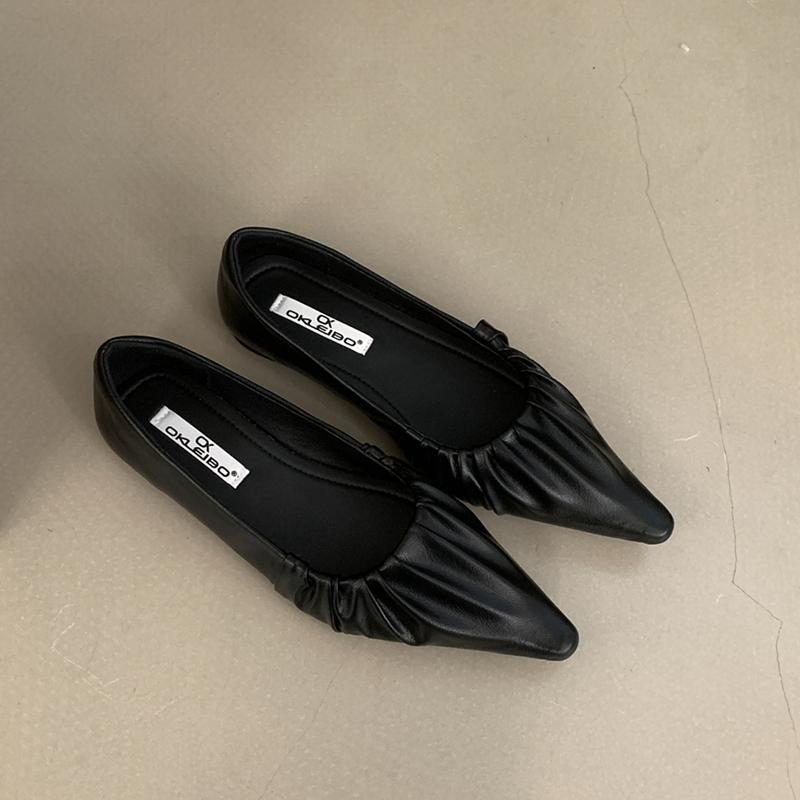 Fashion SUOJIALUN Spring New Brand Women Flat Shoes Fashion Pleated Ladies Elegant Boat Shoes Pointed Toe Shallow Slip On Single Shoes