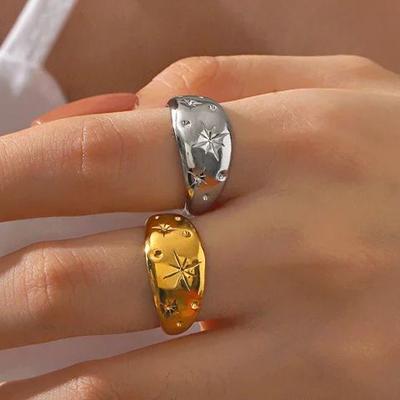 Stainless Steel Rings Vintage Irregular Star Opening Finger Rings for Women Fashion Charm Statement Waterproof Jewelry Gifts