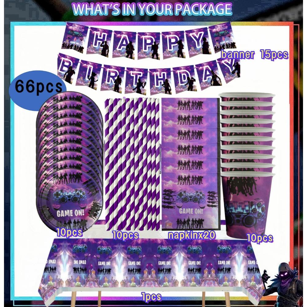 Shooting Game Fortnition Birthday Party Decoration Tableware Set 10people Backdrop Alpaca Balloon Baby Shower Kid Party Supplies