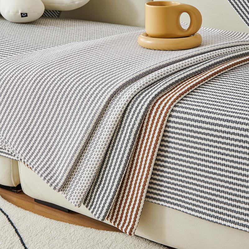 Sofa Cushion Cotton Thread Sand Straight Strip Four Seasons Universal Coarse Cloth Armrest Back Towel Sofa Cushion Full Set Universal