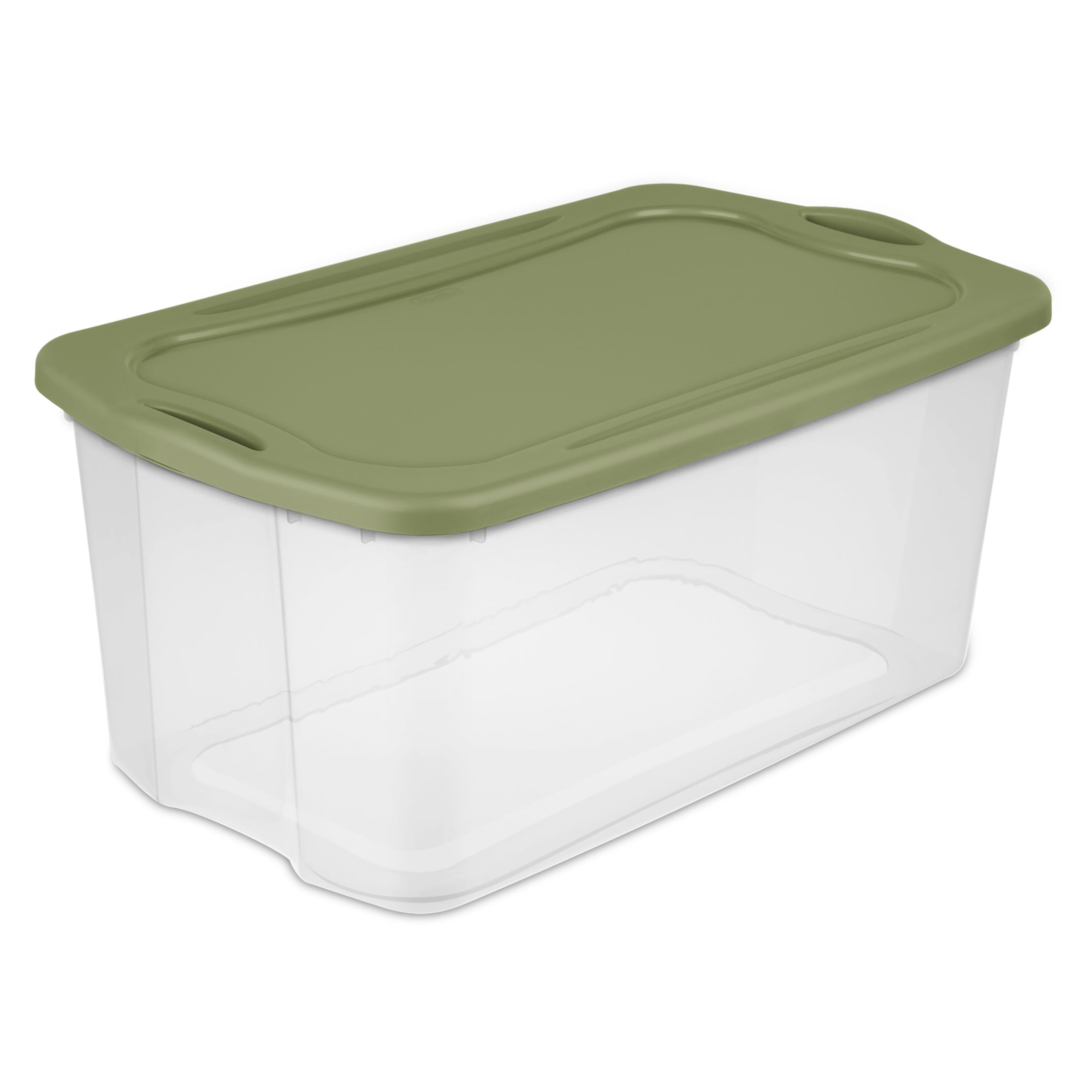 

120 Quart, Clear Plastic Storage Bin, Full-Grip Handles, Green United States
