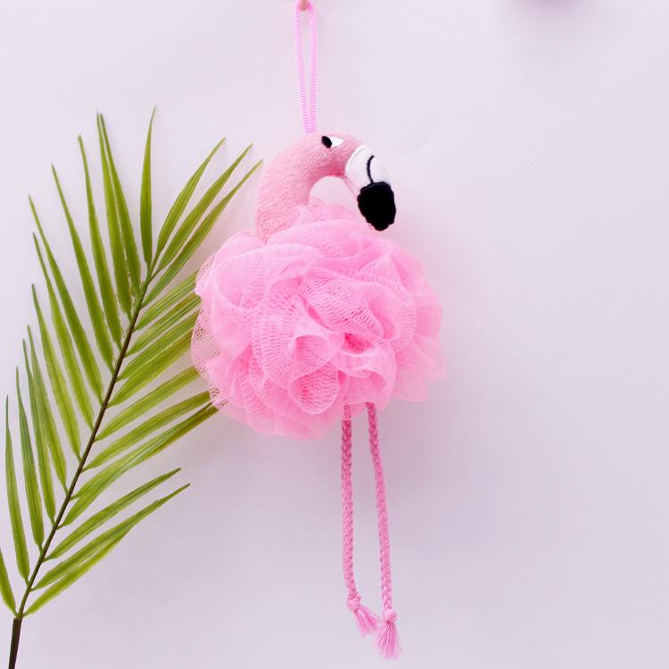 Pink Flamingos Soft Mesh Bath Flowers Girls Bath Brush Exfoliating Back Massage Scrubber Cleaning Balls Body Wash Foaming Net