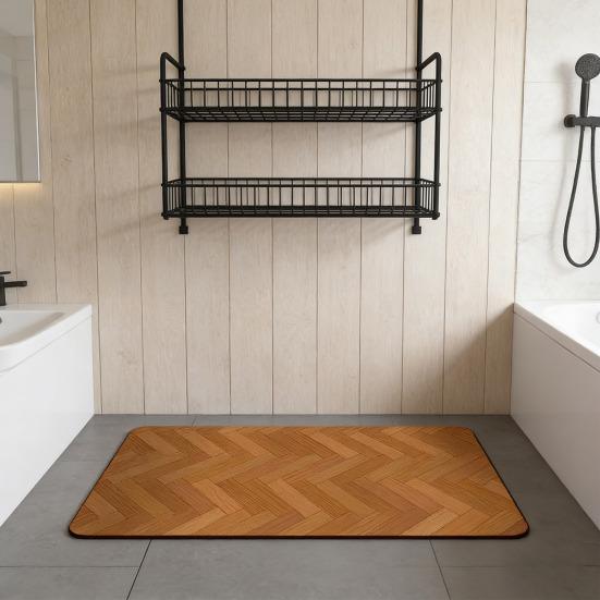 Tapete de Chão com Textura de Madeira Tapete de Banho Absorvente de Terra de Diatomáceas Tapete de Banheiro Moderno de Secagem Rápida Antiderrapante para Chuveiro Cozinha Entrada