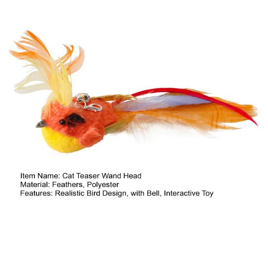 Cat Teaser Wand Replacement Plush Bird with Feathers And Bell Interactive Cat Toy Jingling Cat Teaser