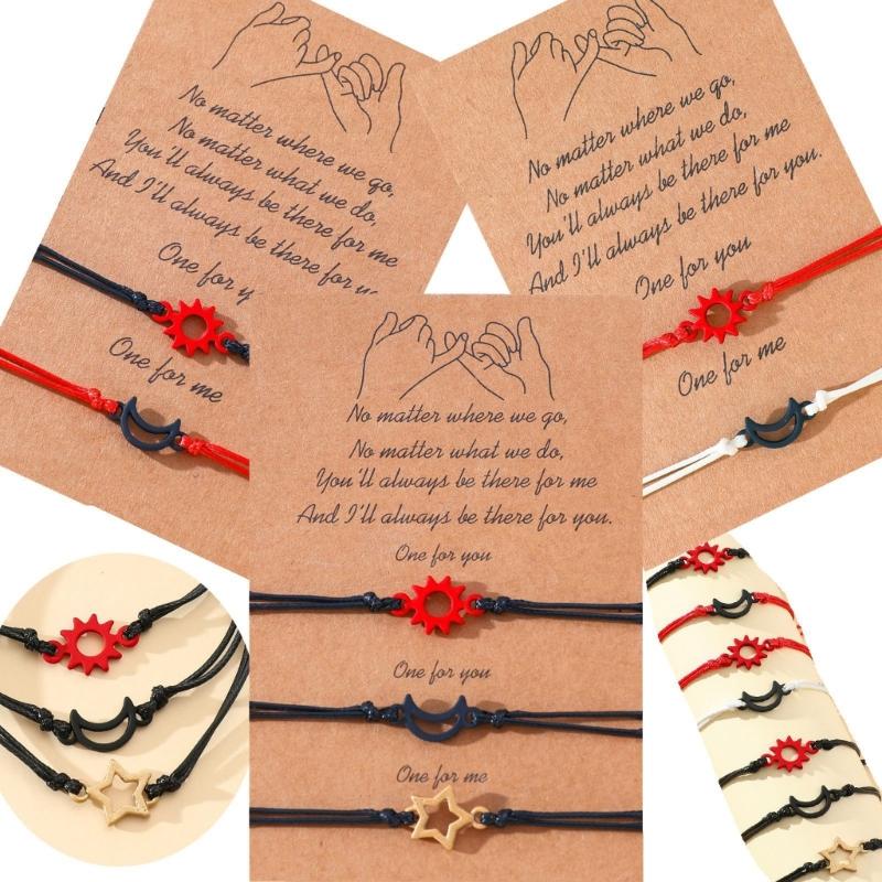 3 st Mode Sol, Måne och Stjärna Vävda Armband Handgjorda Snöre Relationsarmband Justerbara Vänskapsarmband