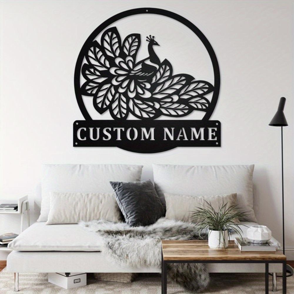 Metal Wall Art Peacock Design Personalized Name Sign Home Decor Indoor Outdoor Gift