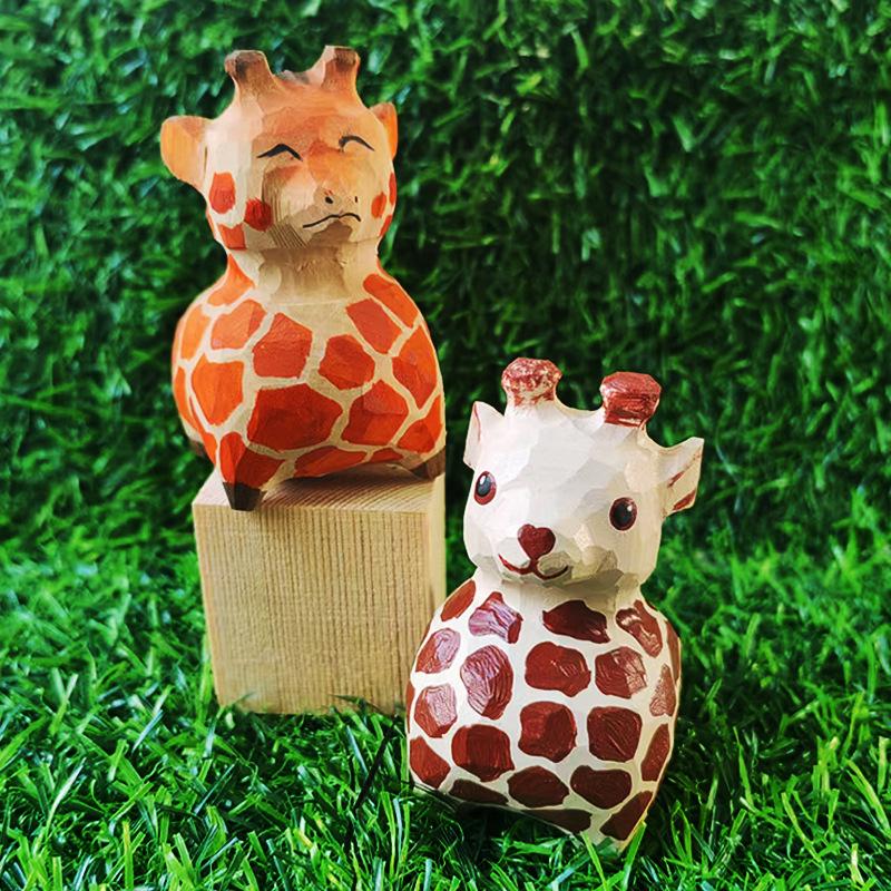 Giraffe Solid Wood Hand-Carved Desktop Ornament for Living Room or Office