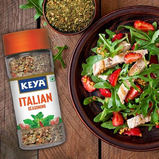 Keya Italian Seasoning, All Natural & Healthy Italian Spice Blend for Pizza, Pasta| Glass Bottle | Premium Herbs and Spices 35gm