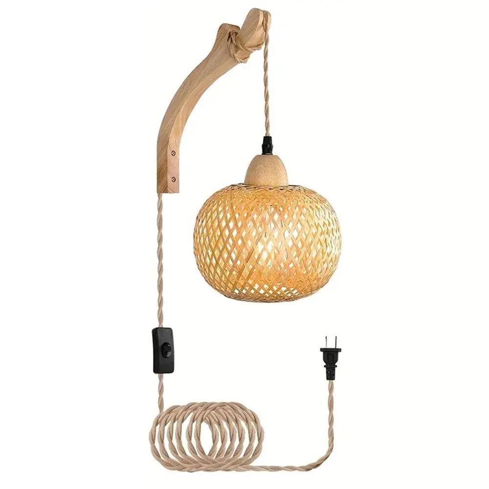 Bamboo Wall Light Fixtures Pendant Ceiling Light Hand-Woven Lustre Wall Lamp Hand Knit Braiding Suspended Home Dining Room Decor