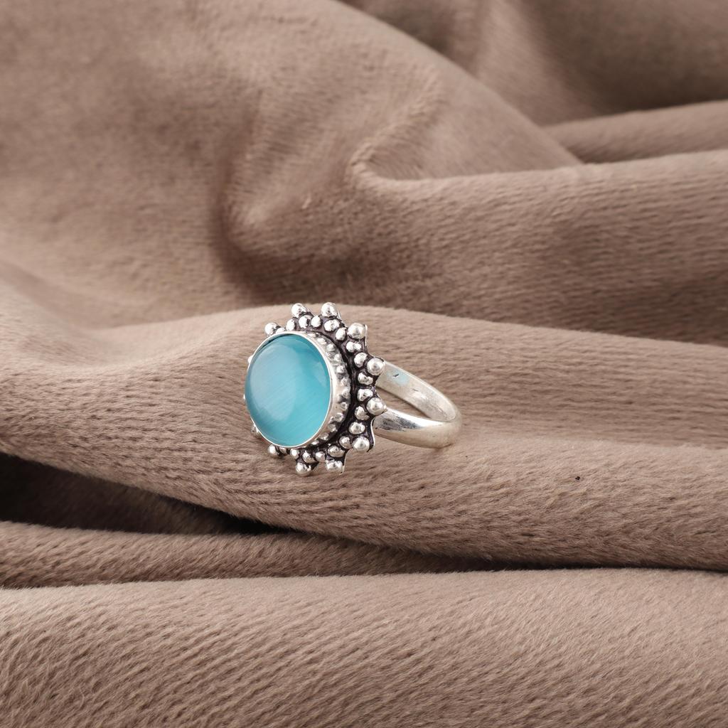Blue Cat's Eye Gemstone Jewelry, 925 Sterling Silver Ring, Handmade Intuition Jewelry, Pleasant Ring For Women