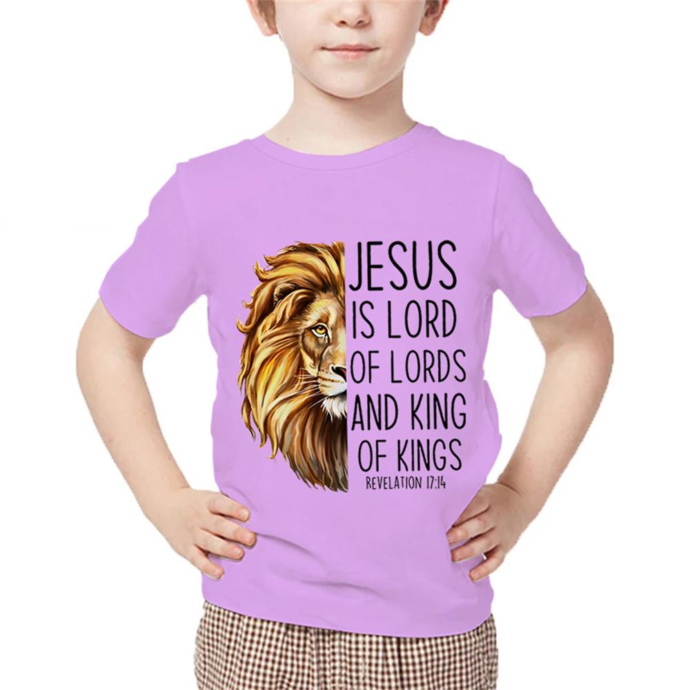 Kids Animal Tshirts Jesus Letter Graphic T Shirts Short Sleeve Clothes Child Boy Tee Shirts Cartoon Lion Print Children Clothes