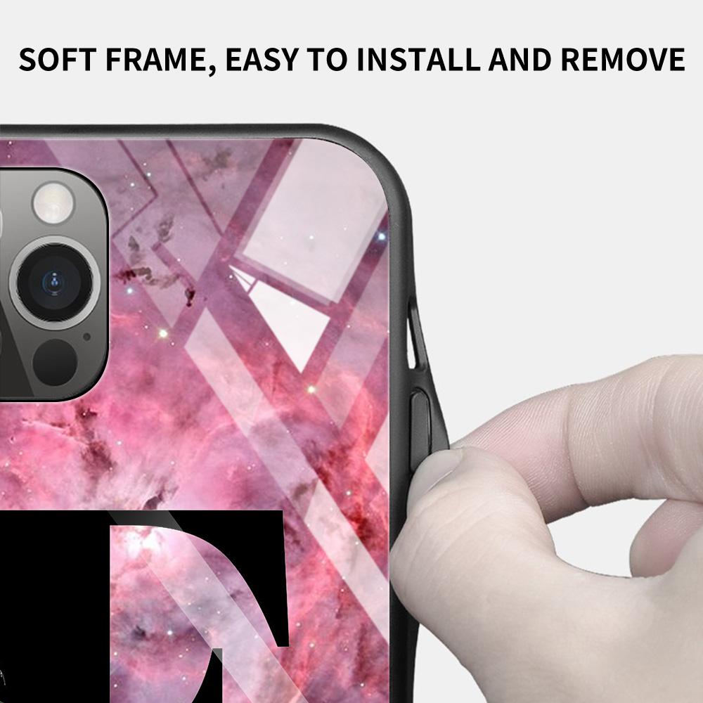 Tempered Glass Case For iPhone 14 12 11 Pro Max 13 12 Mini X XR XS Max 8 7 6s Plus Silicone Shell Letter A B Flowers Pink