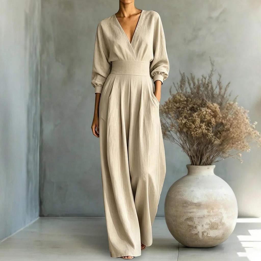 Damen V-Ausschnitt Farbe Taillenband Jumpsuit für einen eleganten Freizeit-Look