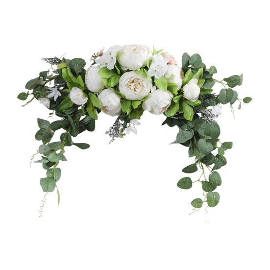 Artificial Peony Flower Swag with Green Leaves Wedding Party Arch Flower Welcome Sign Decorative Floral Swag Door Lintel Wall Window Decor
