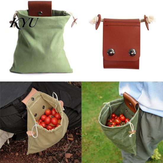 Hands Free Picking Sack Collapsible Foraging Bag with Belt, Canvas And PU Leather Waist Fruit Pouch, Adjustable for Fruits Vegetables Gardening