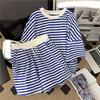 Women's Spring and Summer Round Neck Striped Casual T-shirt + Sports Shorts Two Sets