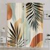 2PC Modern Abstract Palm Leaf Curtains - Boho Tropical Geometric Print Window Drapes for Living Room Bedroom Decor