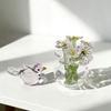 Miniature Glass Flower Figurine Small Hand Blown Faux Crystal Flower Bouquet in Vase