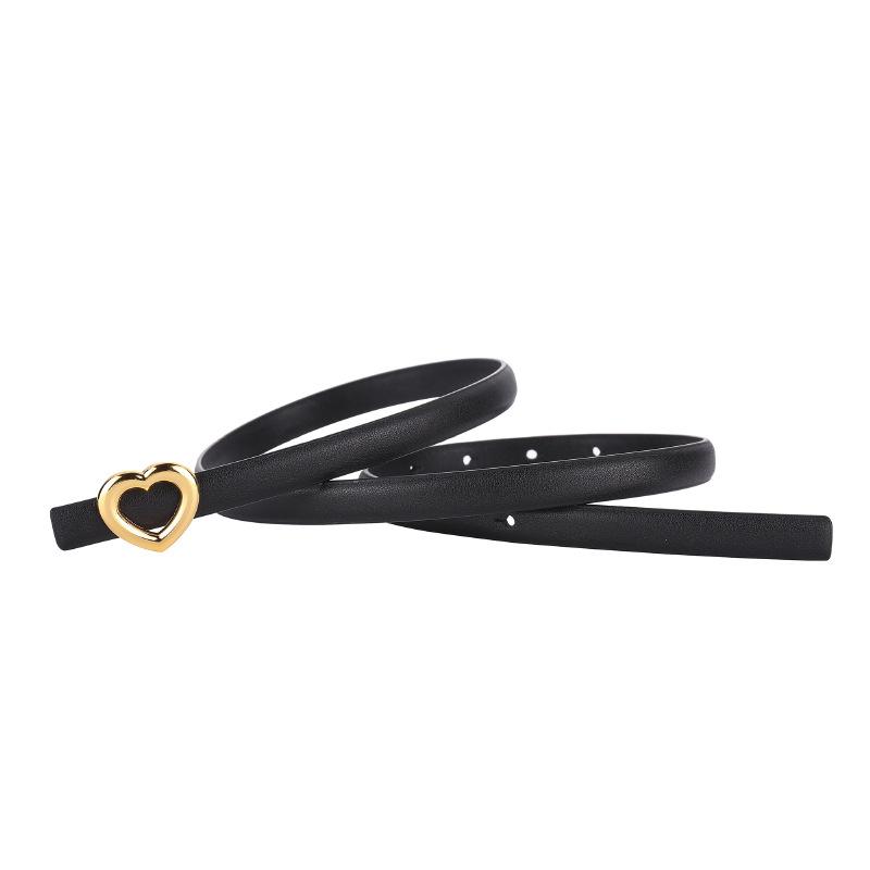 Meier Heart-shaped top grain leather women s skinny belt - trendy smooth buckle decorative jeans belt 100cm чёрный