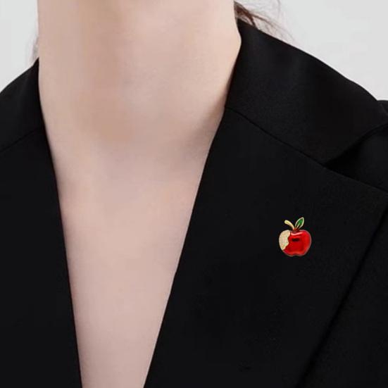 Brooch Pin for Women, Fruit Shape Lapel Pin with Rhinestones Bright Red Glaze And Emerald Leaves, Multi-Purpose Pin for Christmas Gifts Daily Wear