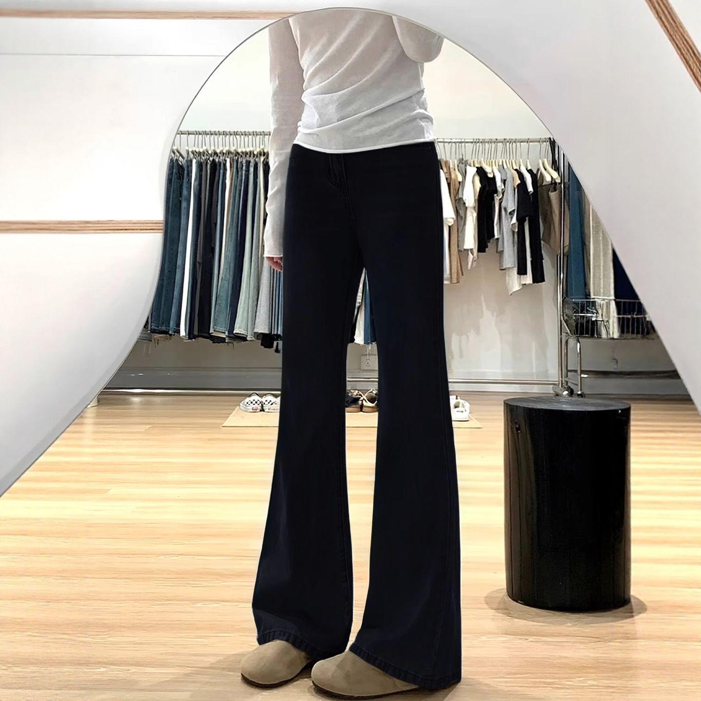 

Plus-Size Low-Waist Flared Jeans 2025: Slimming Bell Bottoms for Pear-Shaped Figures Double Extra Large чёрный