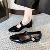 Premium small leather shoes women's autumn new thick heel square head Mary Jane shoes temperament soft sole single shoes