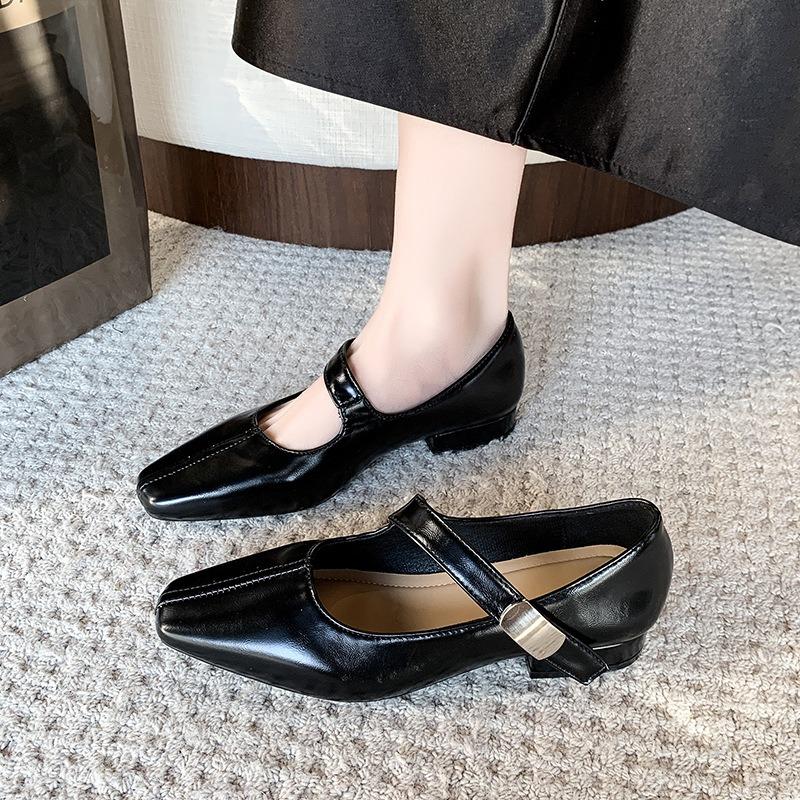 Premium small leather shoes women's autumn new thick heel square head Mary Jane shoes temperament soft sole single shoes