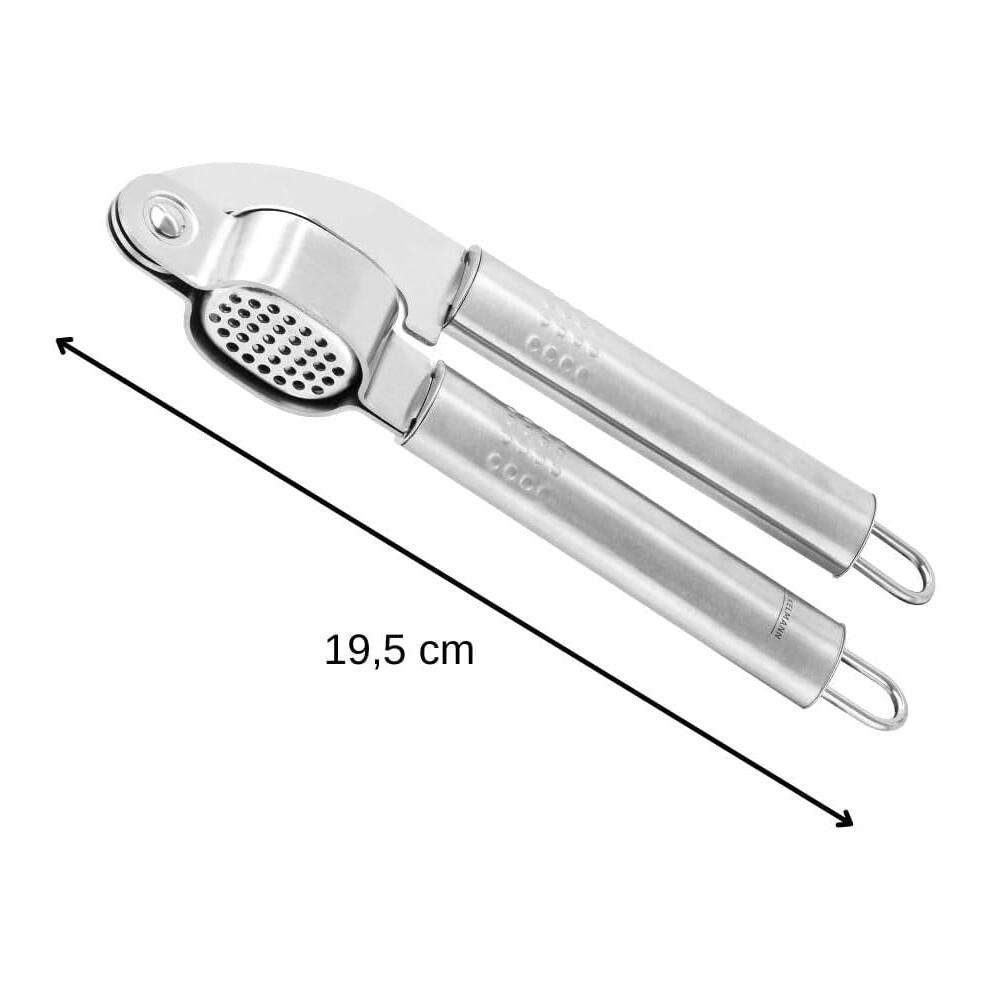 Stainless Steel Garlic Press 18 x 5.2 cm, Durable Silver Garlic Mincer, Easy Grip, Kitchen Tool, 19 x 5.5 x 3 cm