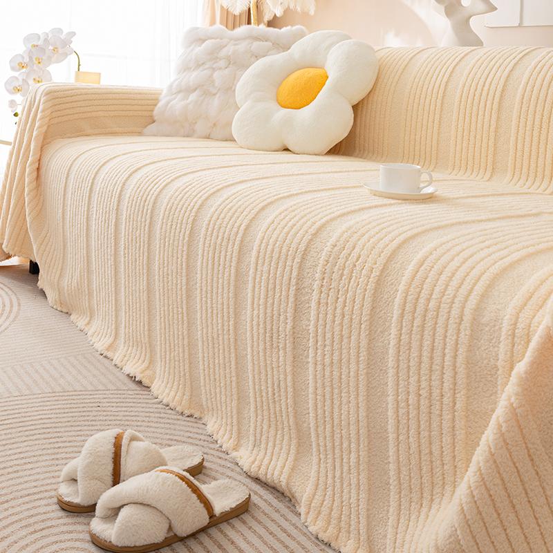 French Cream Style Sofa Cover Cloth New Winter Plush Sofa Cover High-end Non-slip Living Room Cushion