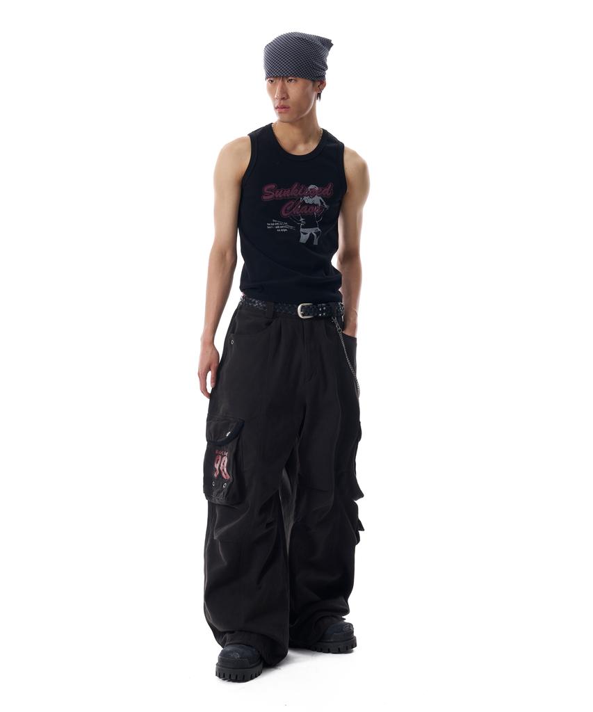 AAKAM 98 Knee Pin-Tuck Contrast Cargo Pants (Black)