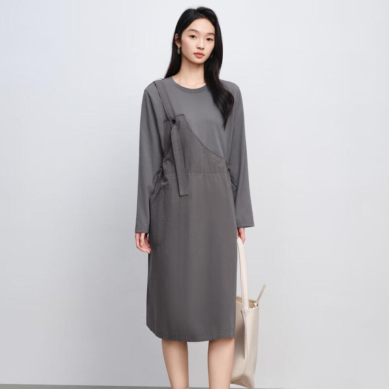 Elva' Island Women's Patchwork Faux Two-Piece Long-Sleeve T-Shirt Dress