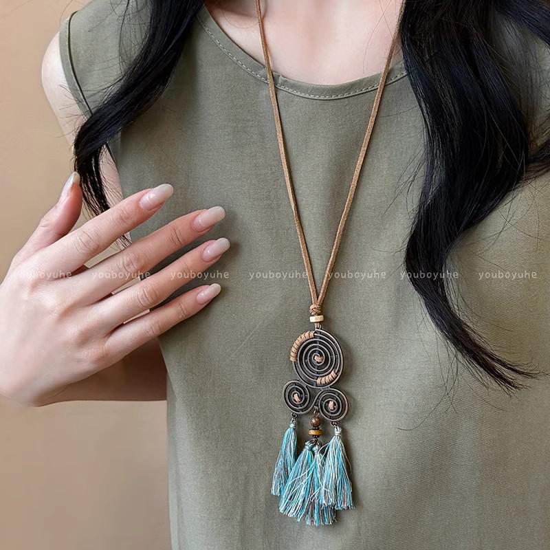 Bohemian Ceramic Necklace: Vintage Ethnic Long Sweater Chain & Zen Choker