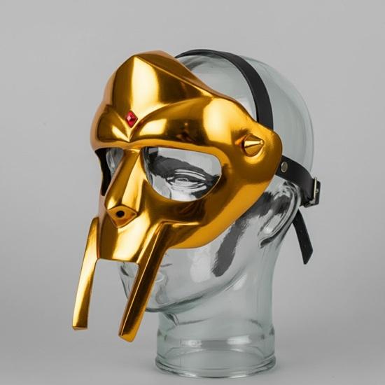 Golden MF DOOM Mask Madvillain Gladiator, Hand-Forged Steel Face Armor for Cosplay, Halloween