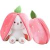 Iepuras Soft Plush Pillow Bunny, Strawberry Print, 25 Cm, White/Pink, Stuffed Animal Toy for Kids