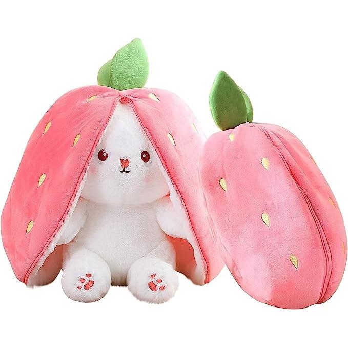 Iepuras Soft Plush Pillow Bunny, Strawberry Print, 25 Cm, White/Pink, Stuffed Animal Toy for Kids