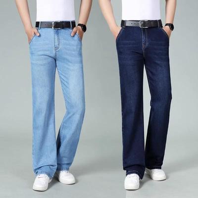 Men's Mid-Rise Elastic Loose Jeans Men's Casual Large Straight Trousers