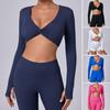 Long Sleeve Workout Tops for Women Twist Front Deep V Neck Cropped Athletic