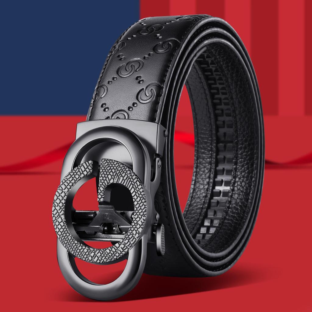 Cinto de Couro Masculino de Alta Qualidade com Fivela Automática, Padrão Moderno de C Duplo, Versátil para Uso Empresarial e Casual.