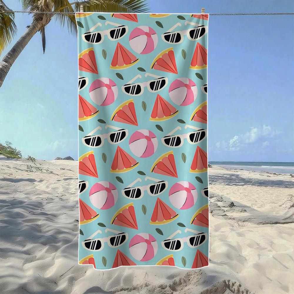 

Summer Beach Fun & Coastal Seascape Beach Towel, Soft Durable Quick-Drying, Ideal For Summer Beach, Swimming & Camping W30*H60(CM)